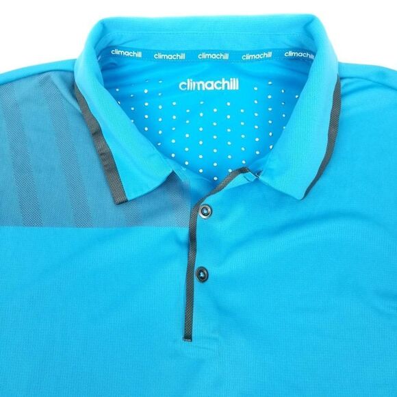 Adidas Climachill Short Sleeve Active Mesh Golf Polo Shirt Bright Blue Mens 2XL - Picture 3 of 8